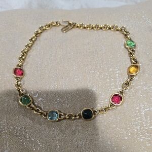 Yves Saint Laurent Gold Necklace with Multi-Color Gems